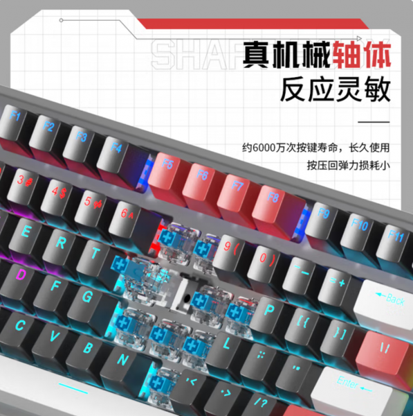 狼蛛（AULA）F3020机械键盘热插拔有线电竞游戏办公电脑