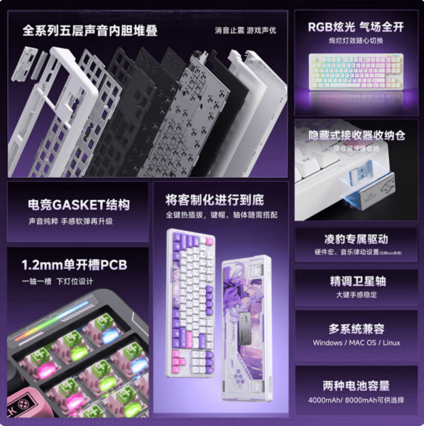 凌豹K87Pro客制化机械键盘无线蓝牙三模全键热插拔gask