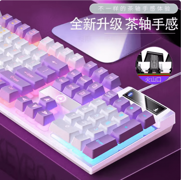 罗技(G）同款银雕游戏电竞机械手感键盘鼠标套装 K500粉色